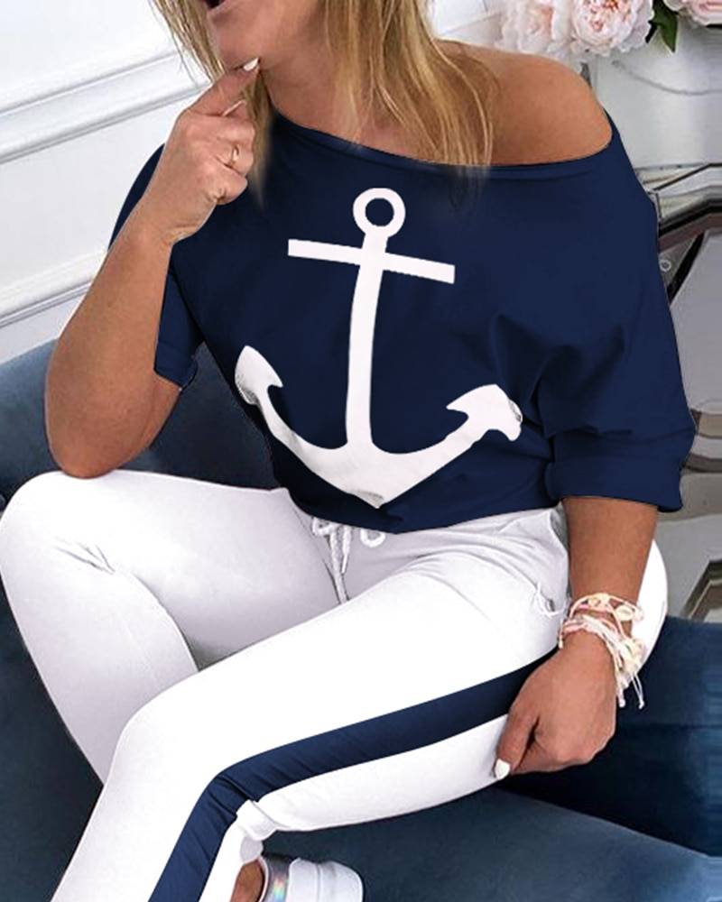 Boat Anchor Print Two Piece Set Tracksuit | Women's Fashion Clothing