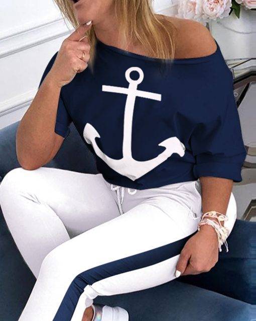 Boat Anchor Print Two Piece Set Tracksuit