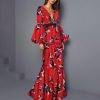 Bohemian Deep V-Neck Ruffles Maxi Dress