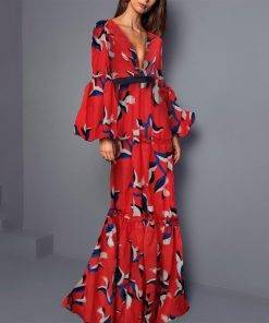 Bohemian Deep V-Neck Ruffles Maxi Dress