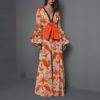 Boho Lantern Sleeve Print Wide Leg Jumpsuit