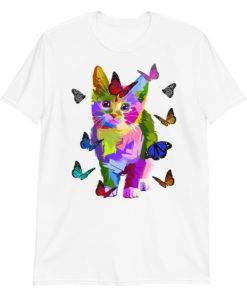 Colorful Butterflies And Cute Cat T-Shirt