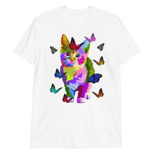 Colorful Butterflies And Cute Cat T-Shirt