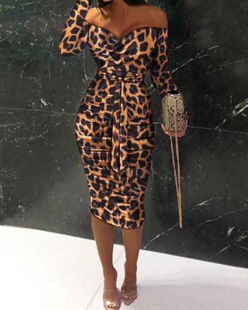 Off Shoulder Leopard Bodycon Dress