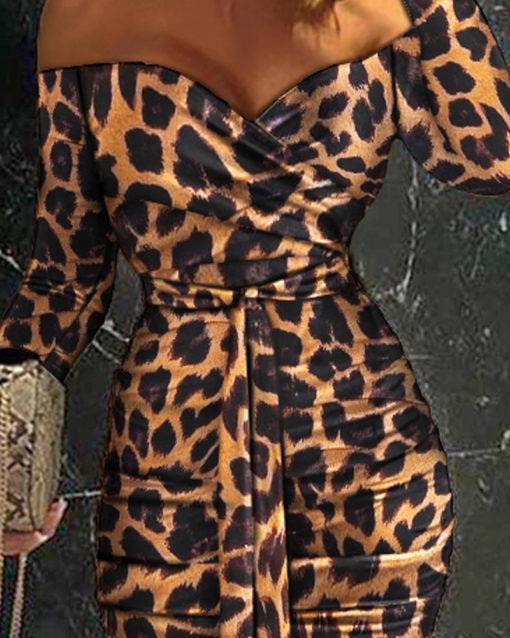 Off Shoulder Leopard Bodycon Dress