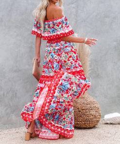 Vintage Off-Shoulder Ruffle Floral Dress