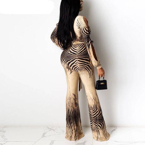 Elegant Deep V-Neck Zebra Jumpsuit