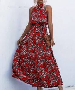 Vintage Floral Print Sleeveless Dress