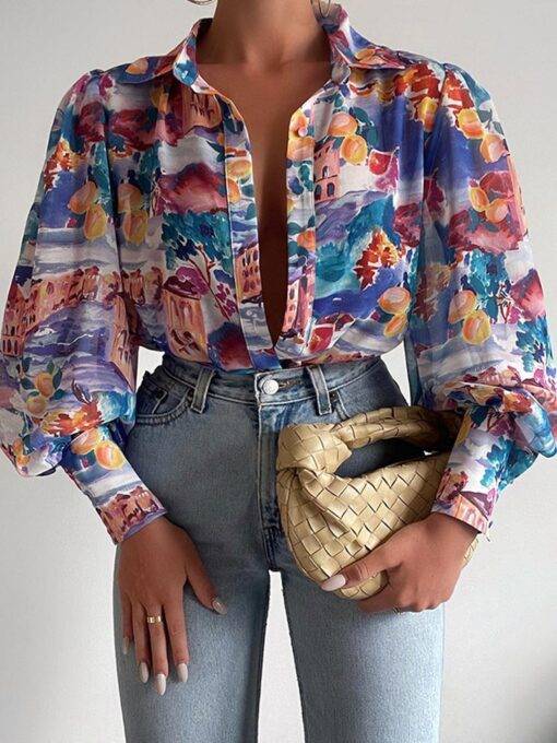 Floral Print Puff Sleeve Blouse