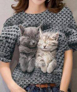Funny Two Cats Print T-shirt