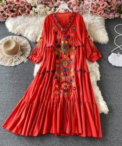 Bohemian Floral Embroidery Short Sleeve Dress
