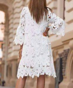 Vintage Hollow-Out Lace Flare Sleeve Dress