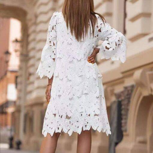 Vintage Hollow-Out Lace Flare Sleeve Dress