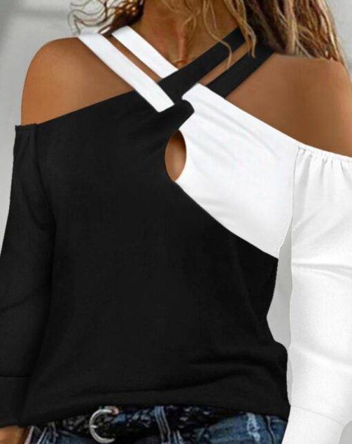 Colorblock Crisscross Off-Shoulder Shirt