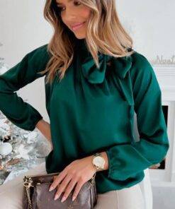 Elegant Bow Neck Long-sleeves Blouse