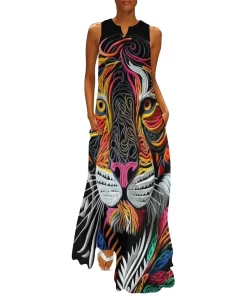 Summer Abstract Tiger Print Maxi Dress - Beach, Boho, Streetwear