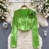 Women’s Floral Satin Blouse Long Sleeve Loose Fit